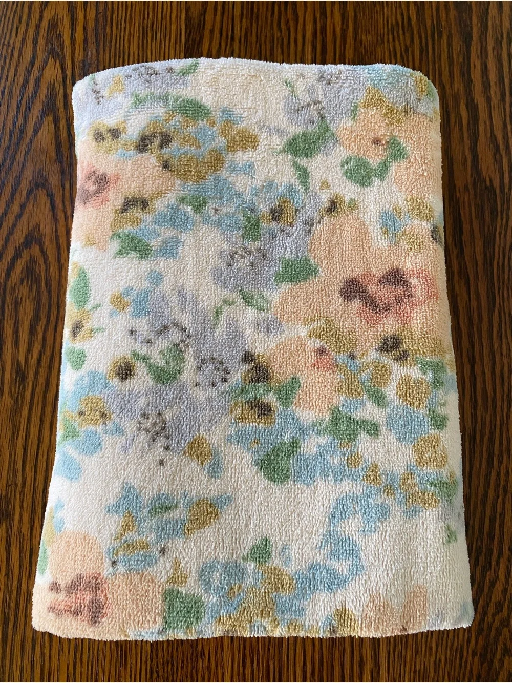 Vintage 70s 80s Peach Blue Floral Bathroom Towel 100% Cotton JC Penney USA